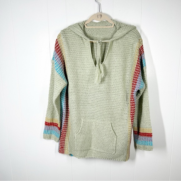 Light Green Knit Rainbow Sleeve Boho Hippie Beach Hoodie XXL - Picture 1 of 7